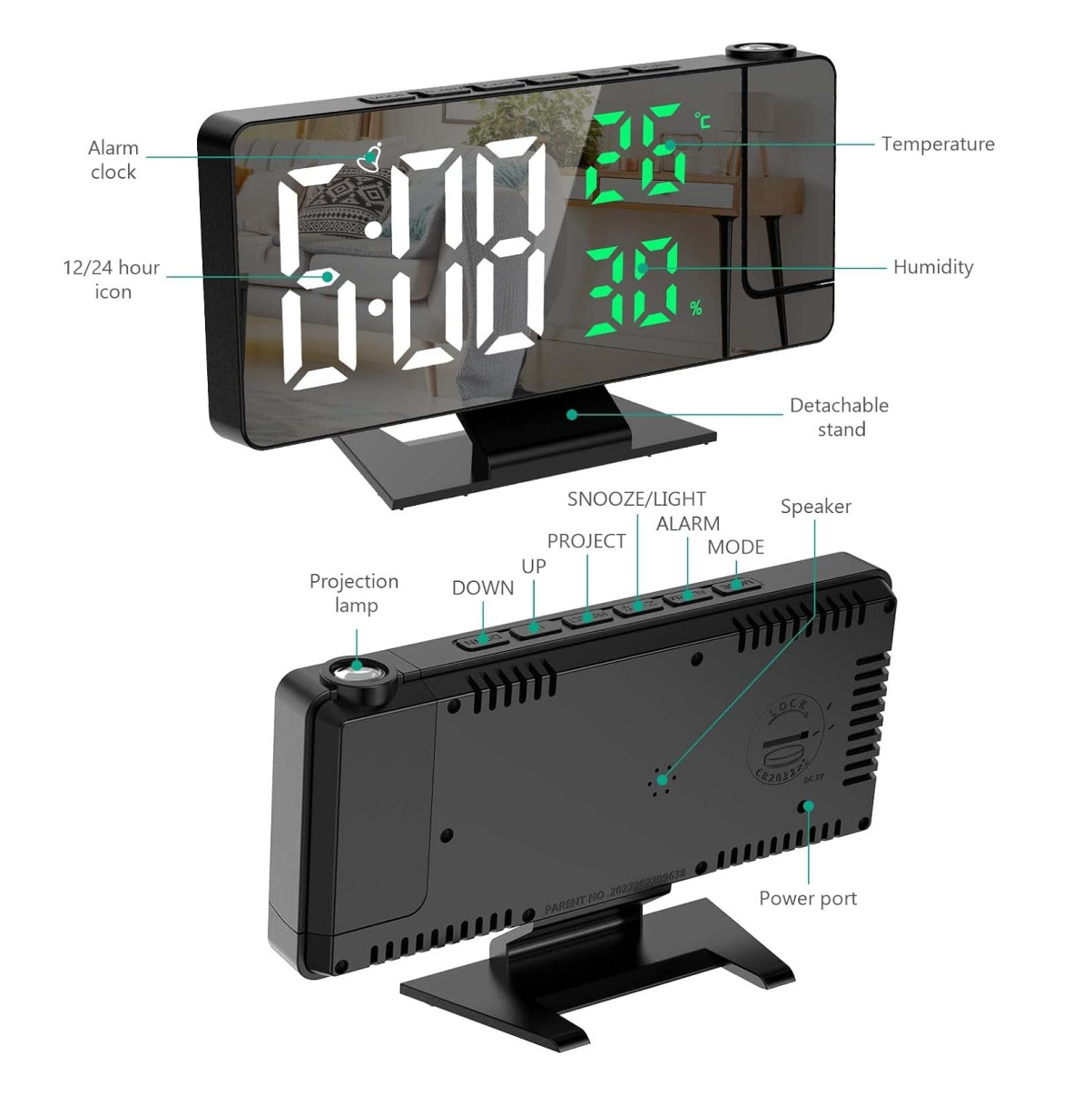 Miniatura 3 de Reloj Despertador De Proyección 180°